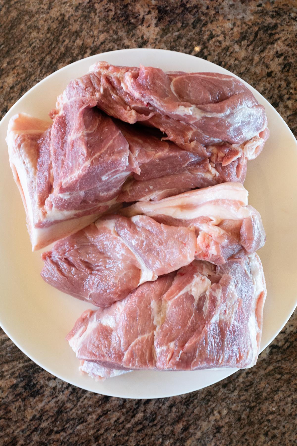 3 pound boneless pork butt on a plate