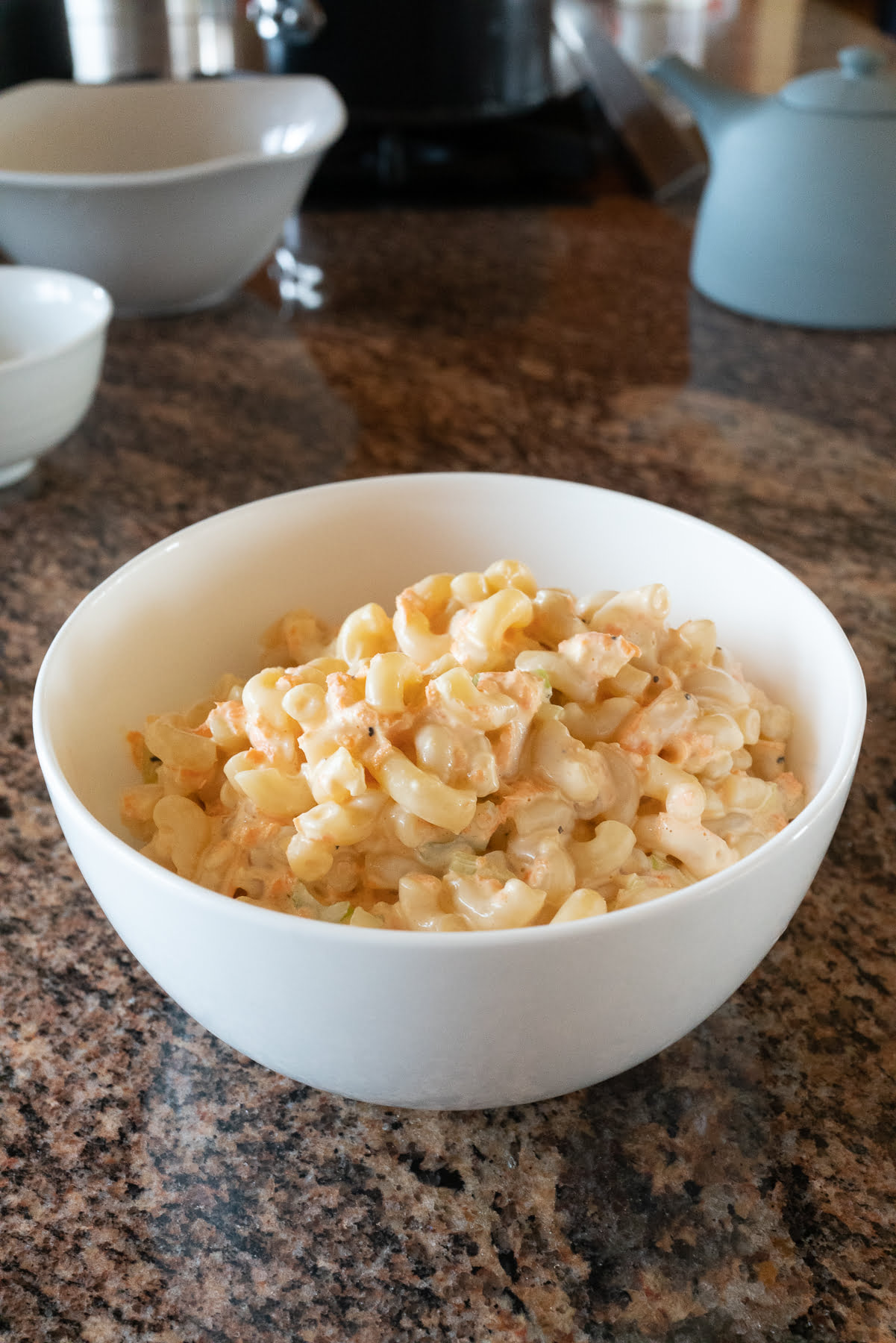 A bowl of Hawaiian Macaroni Salad.