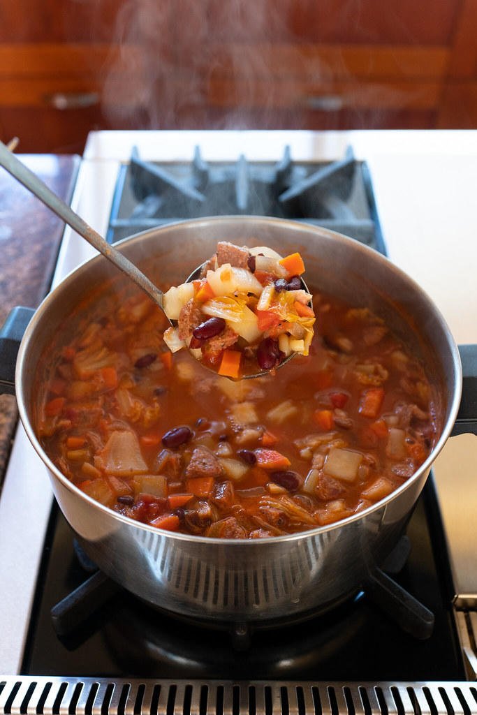 A big pot Portuguese bean soup.