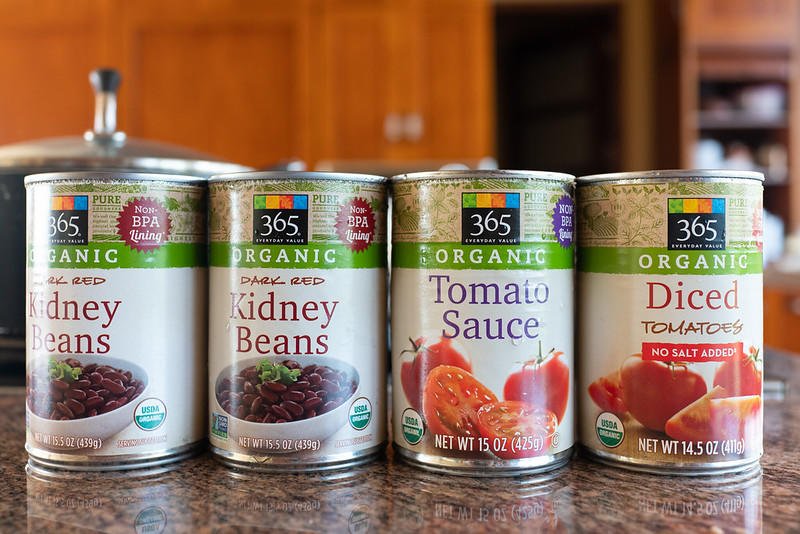 All the canned items you'll need for Portuguese Bean Soup.