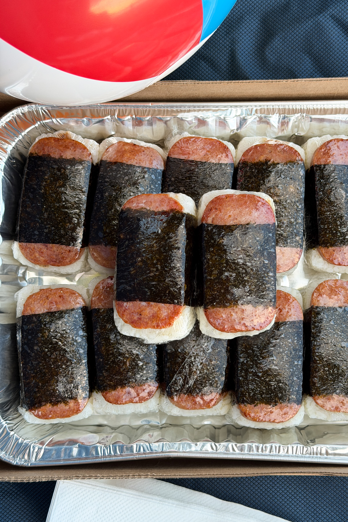 Spam Musubi party platter from L&L Hawaiian Barbecue.