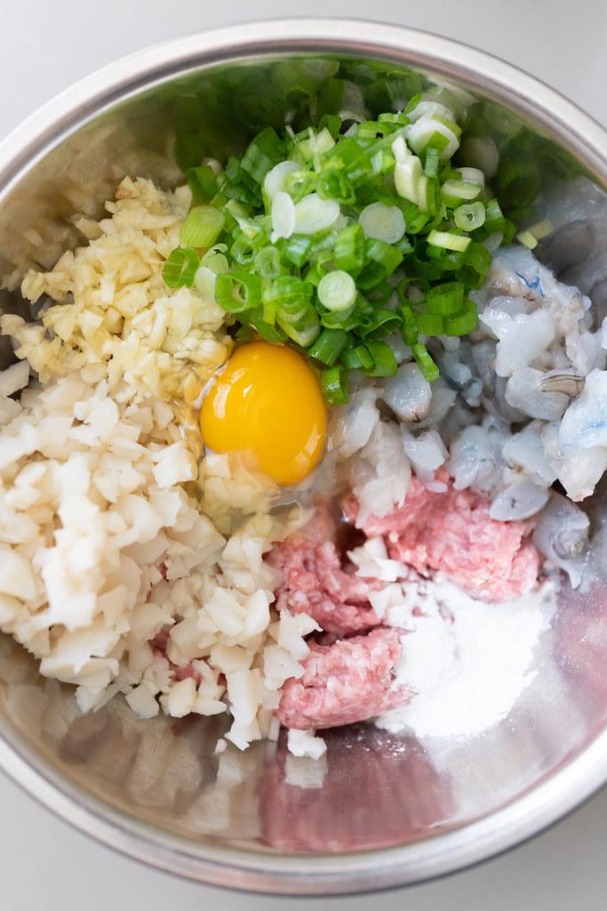 Mixing the filling for pork hash