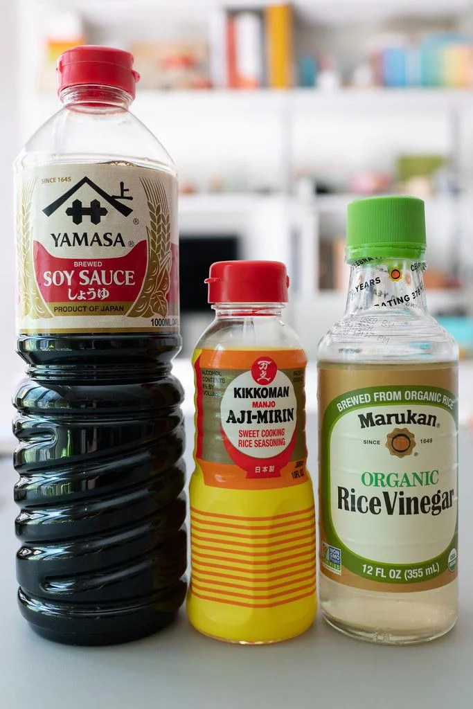 Soy sauce eggs marinade ingredients include soy sauce, mirin, and rice vinegar