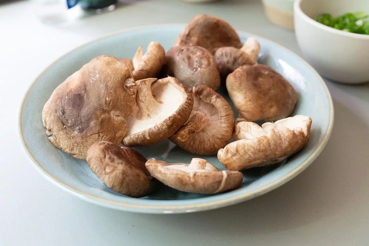 Plate of fresh shiitake mushrooms