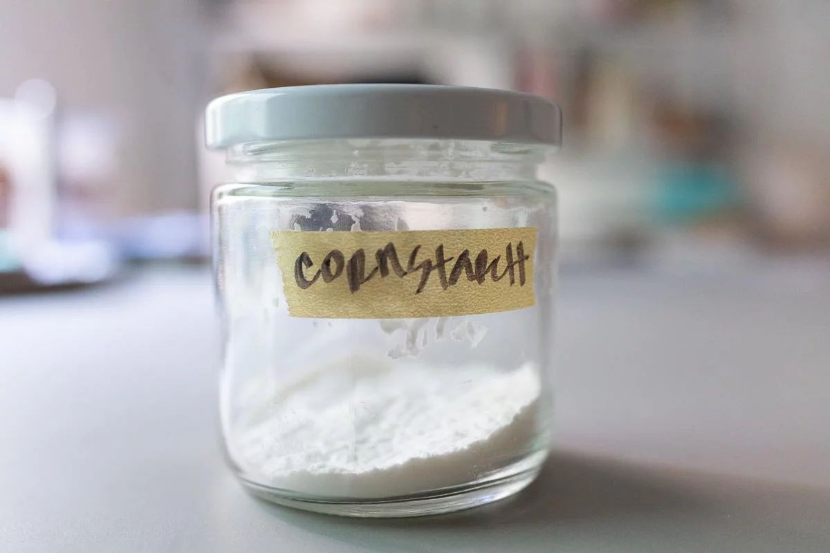Cornstarch in a glass jar