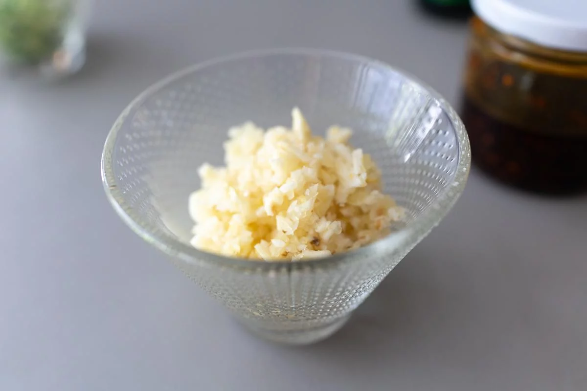Minced garlic in a dish