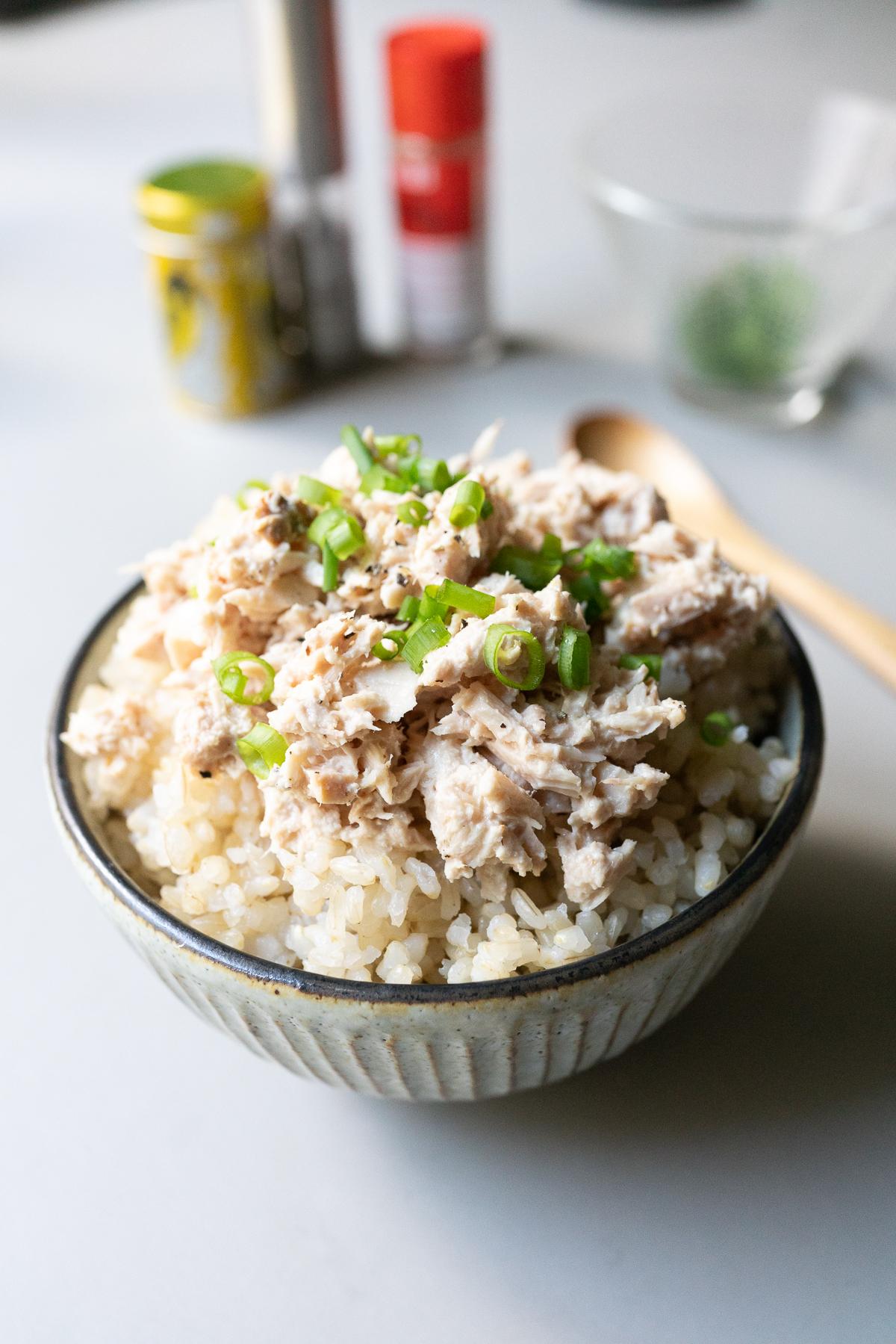 Tuna Rice in a bowl, ready to eat