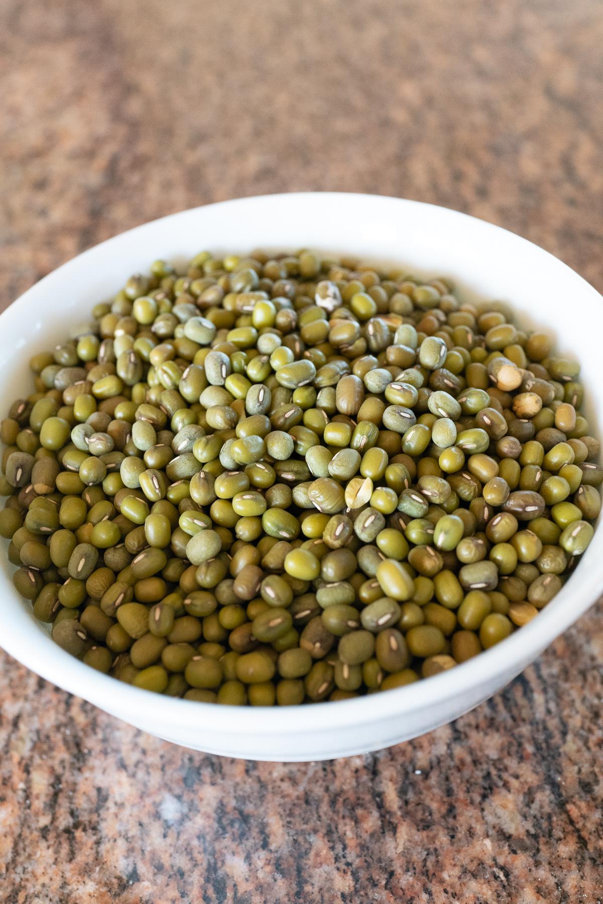 Bowl of dried green mung beans