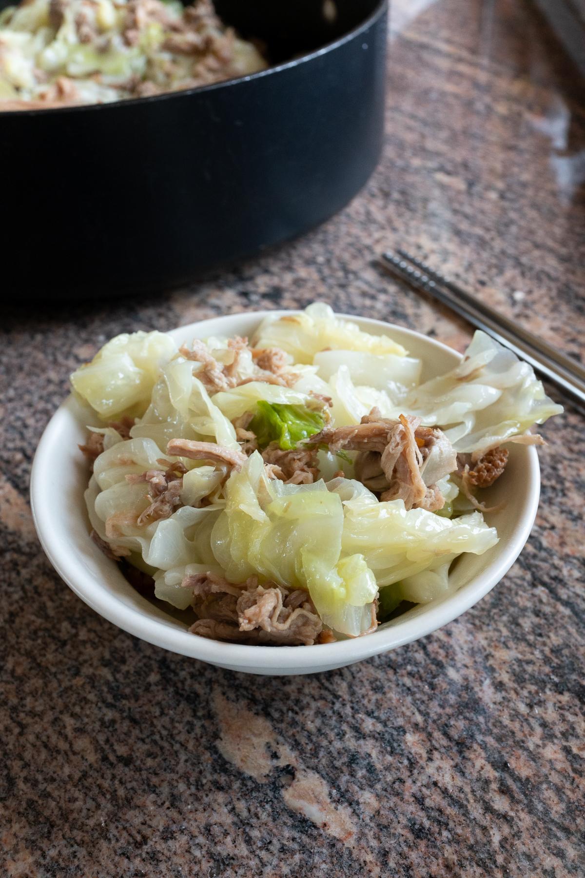 Kalua pork and cabbage in a bowl