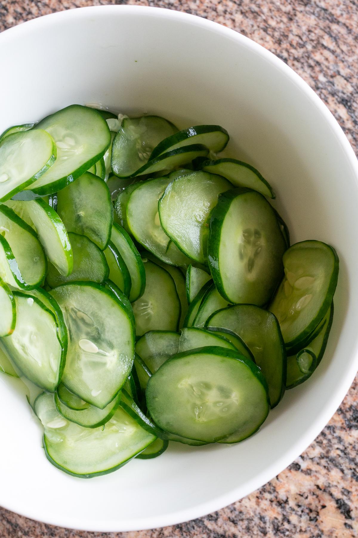 A bowl of Pickled Japanese Cucumbers