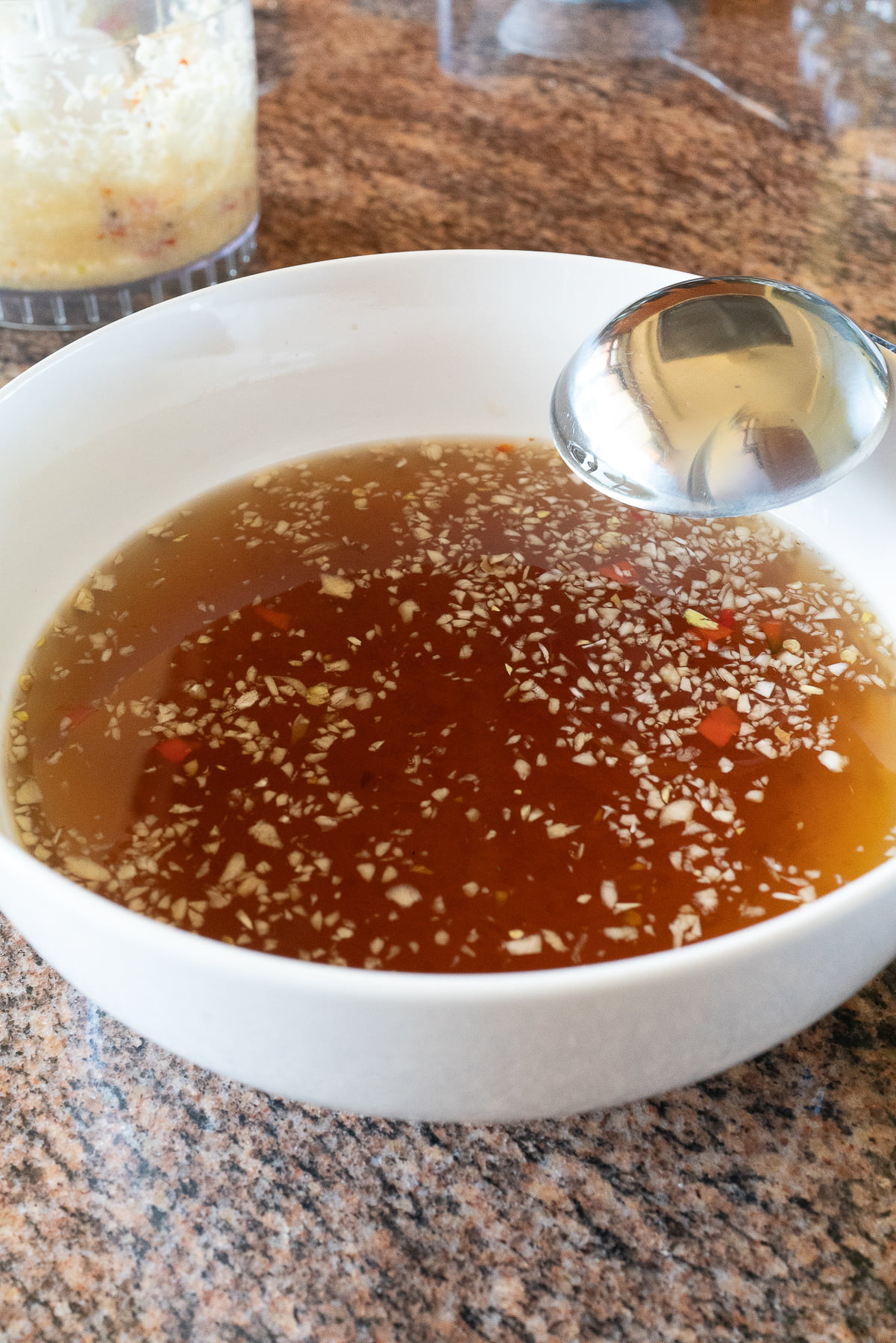 A big bowl of Nuoc Cham / Nuoc Mam (Vietnamese Fish Sauce Dipping Sauce)