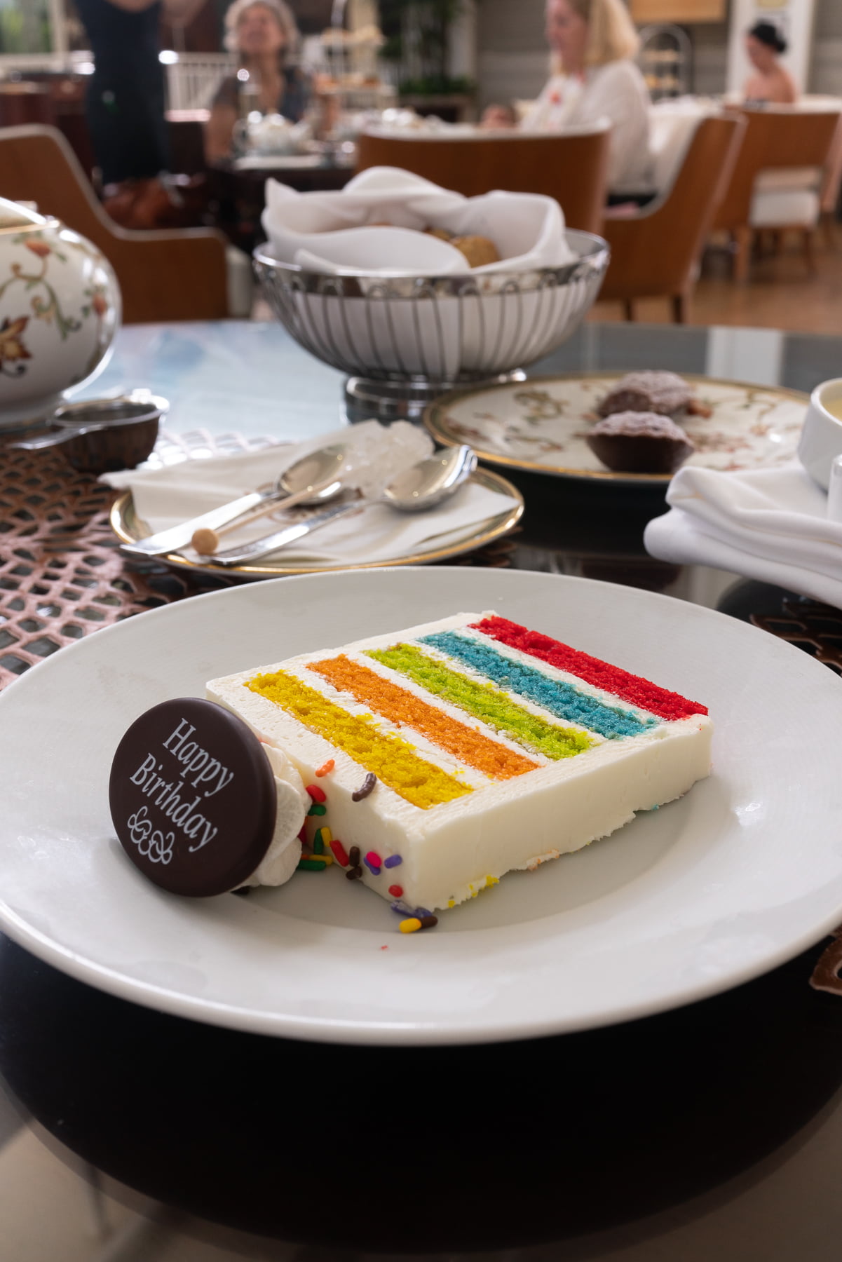A slice of birthday cake at Kahala Hotel's afternoon tea.