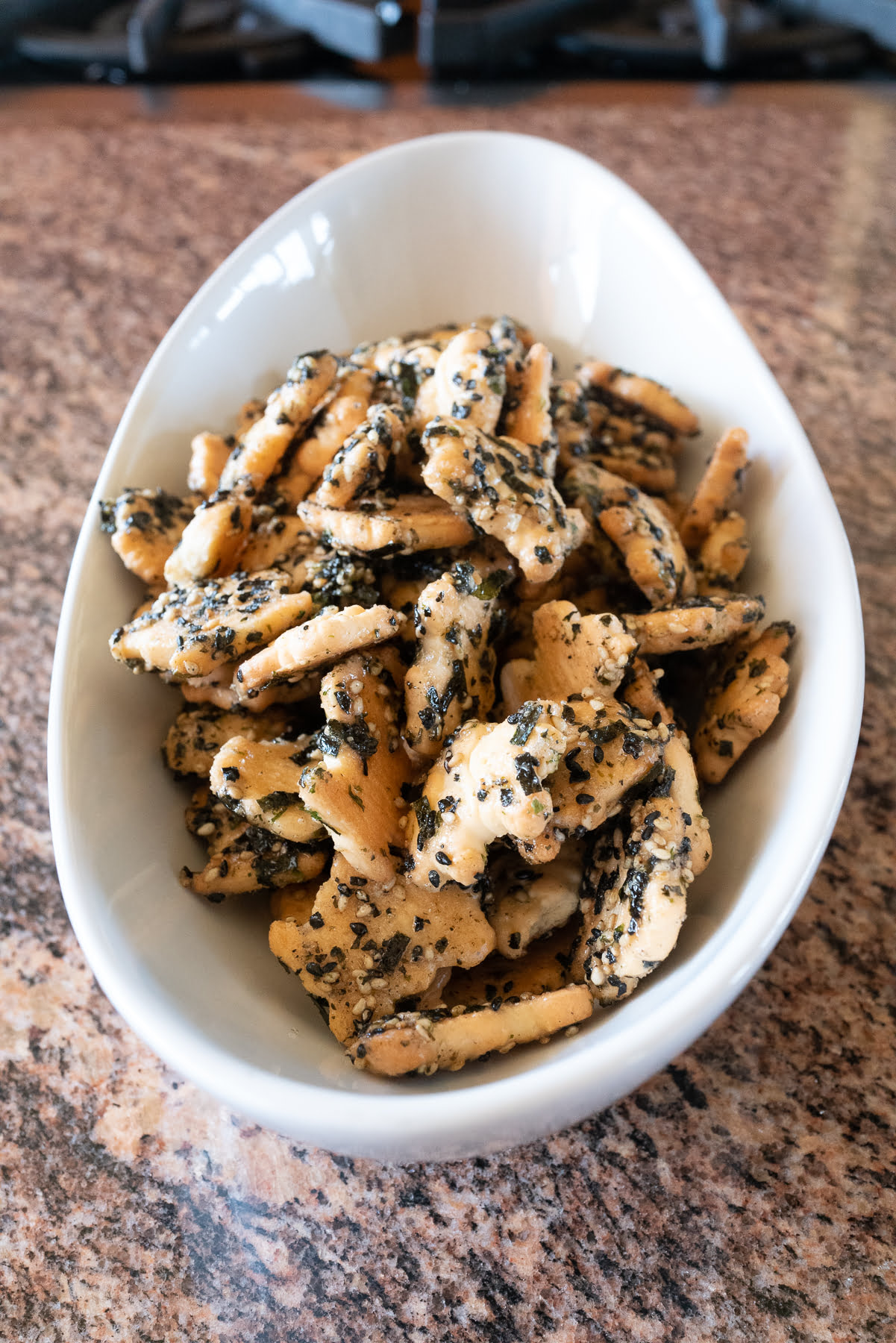 Furikake animal crackers in a bowl, ready for snacking.
