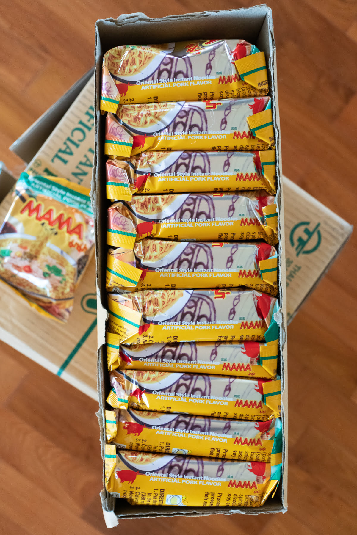 Many packages of Mama noodles.