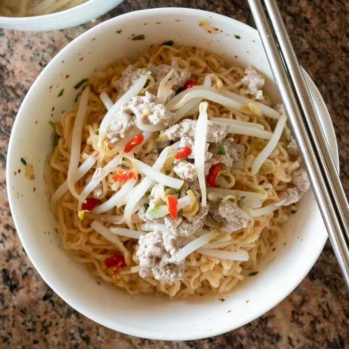 Prepared bowl of Mama noodles ready to eat.