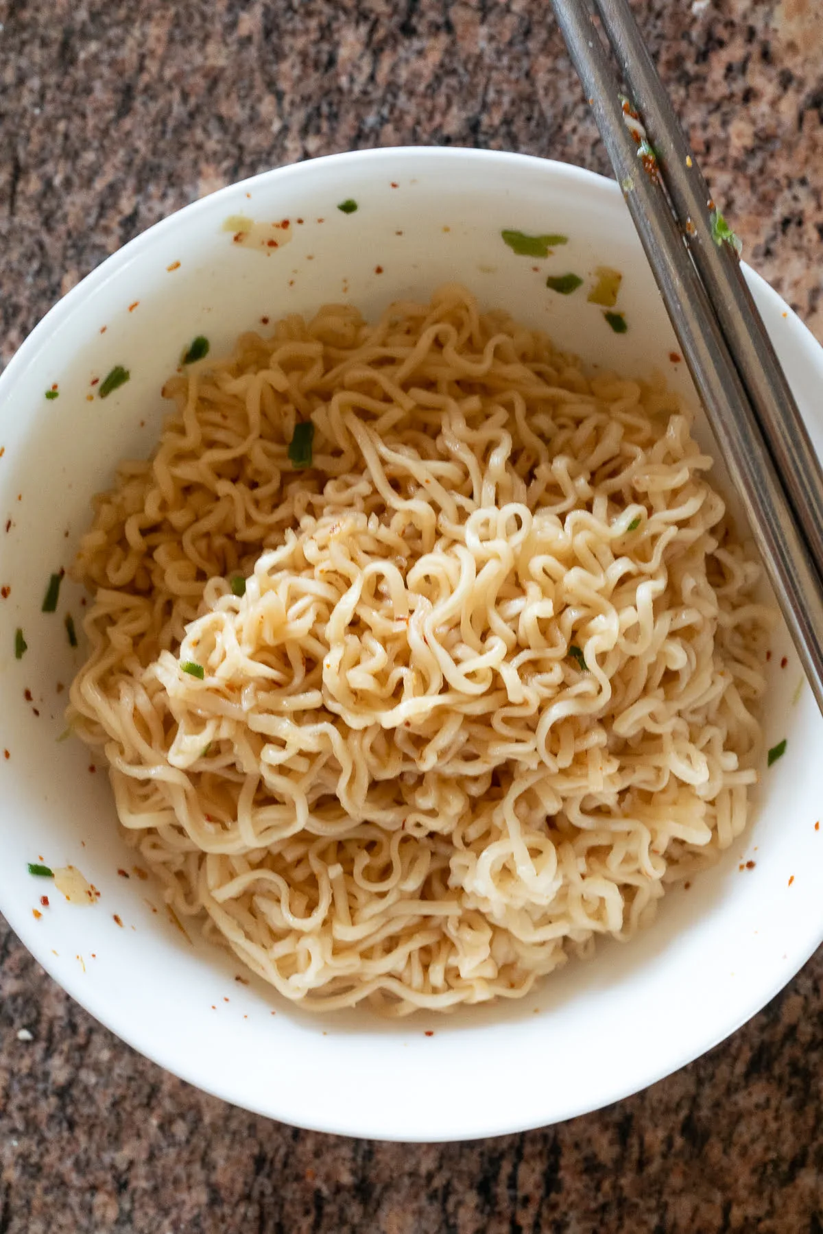 Prepared bowl of Mama noodles ready to eat.
