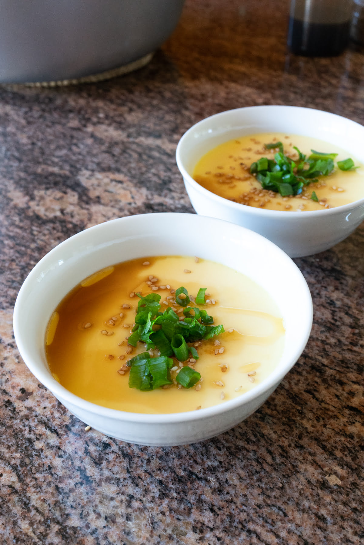Two servings of Chinese Steamed Egg, ready to eat.