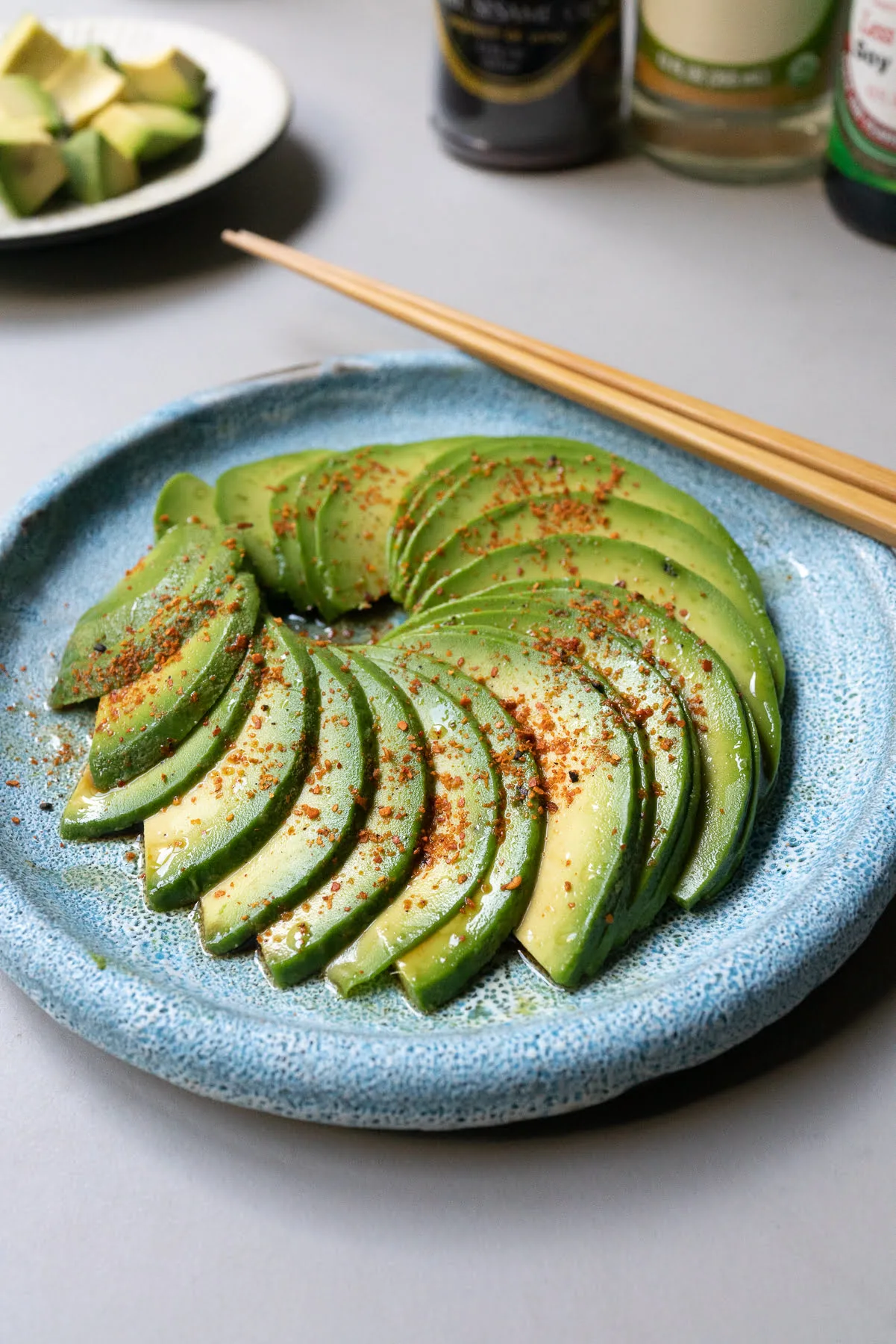 Japanese avocado salad on a plate, ready to eat.