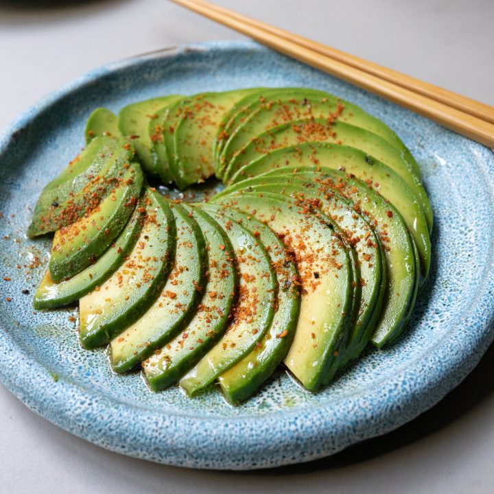 Japanese avocado salad on a plate, ready to eat.