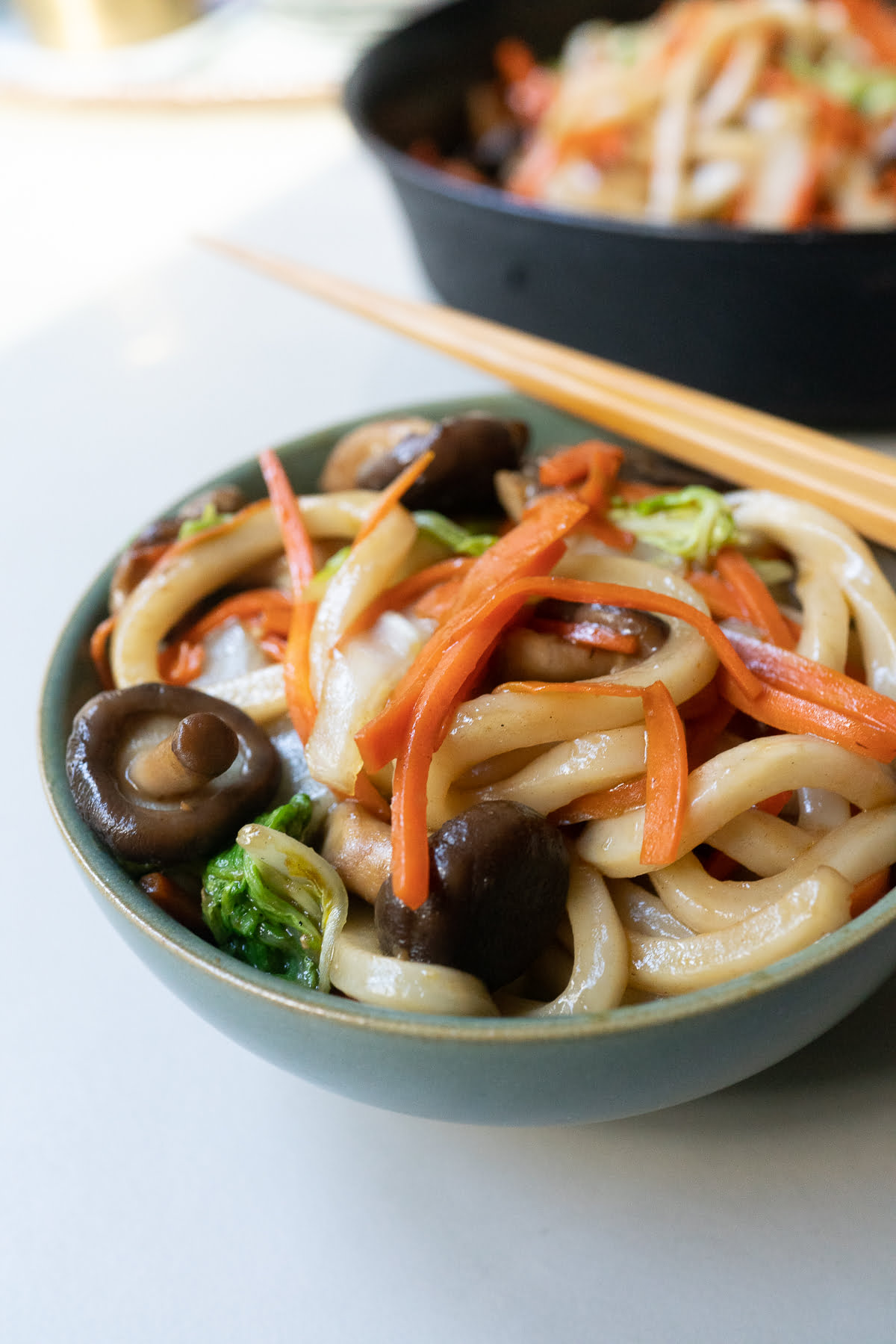 A bowl of yaki udon, ready to eat.