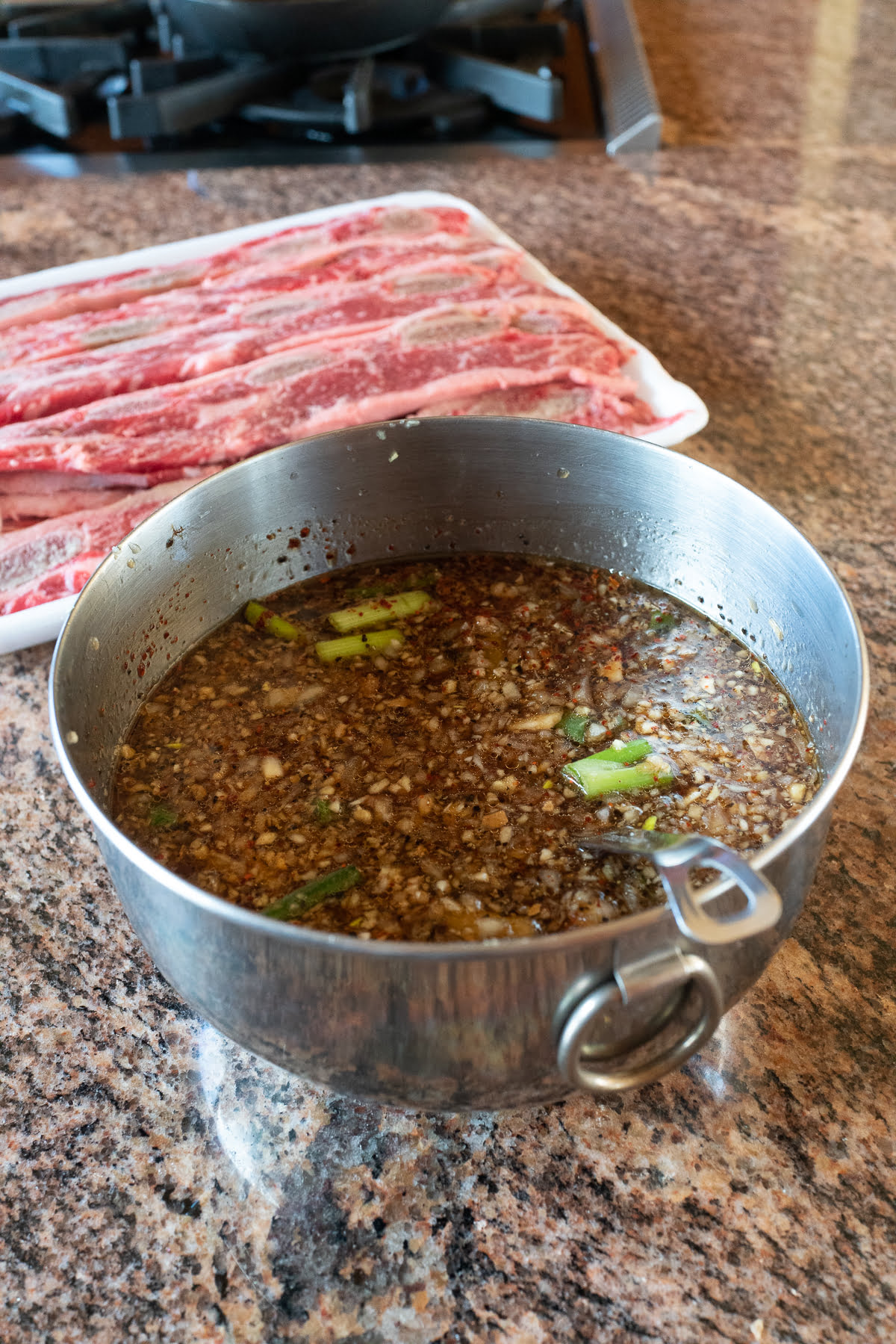 A bowl of the marinade sauce for the kalbi.