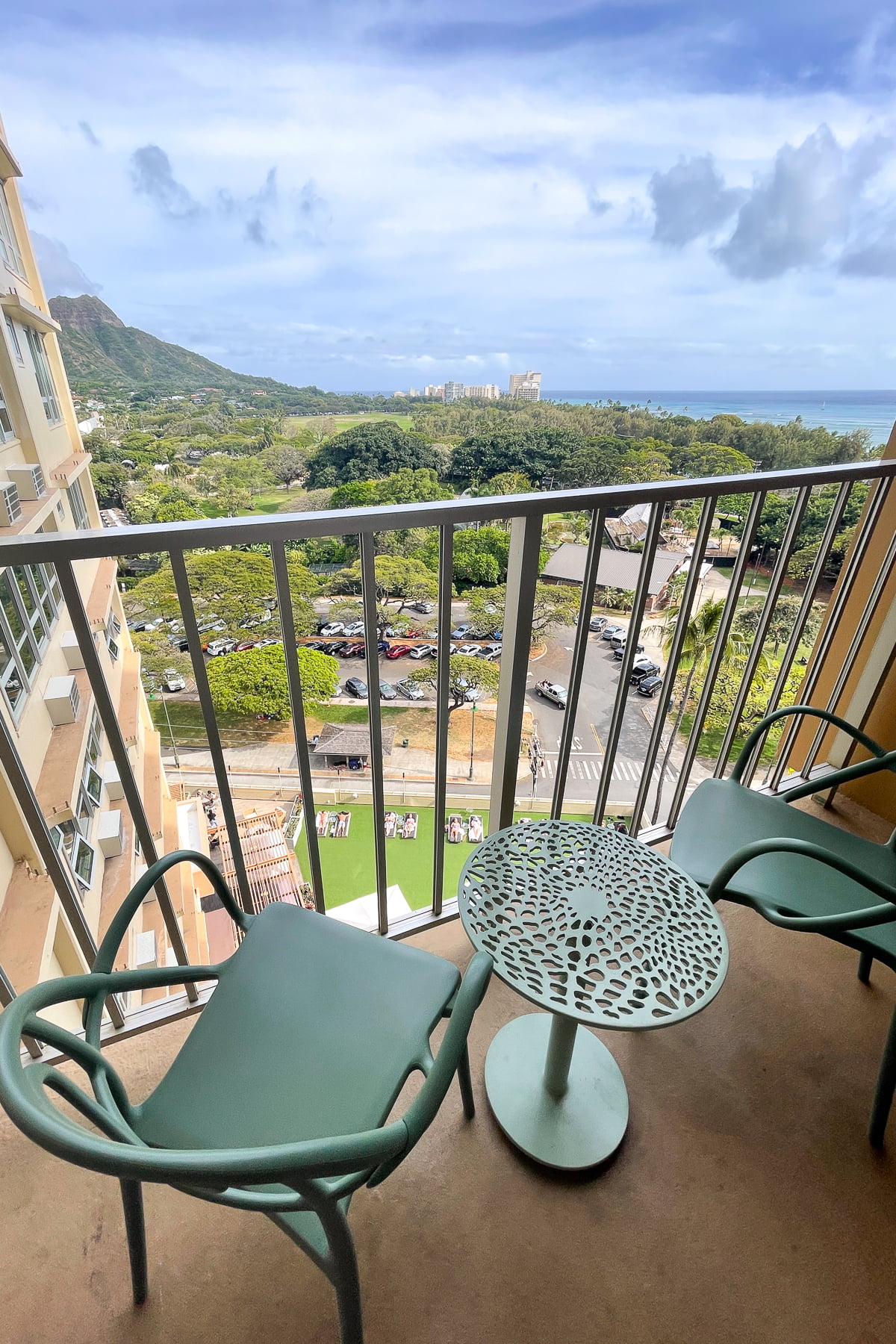 A balcony inside a room at Queen Kapiolani Hotel.
