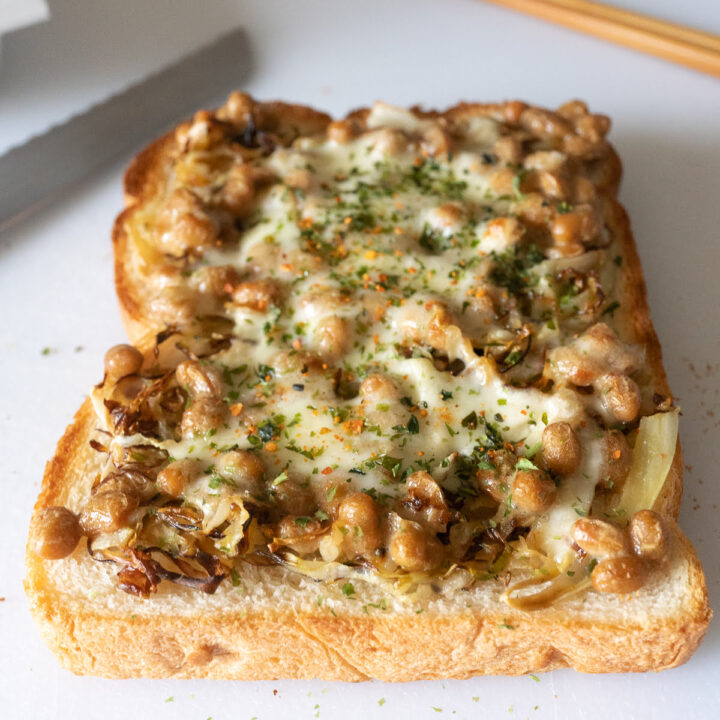 Natto Toast with cabbage and cheese.