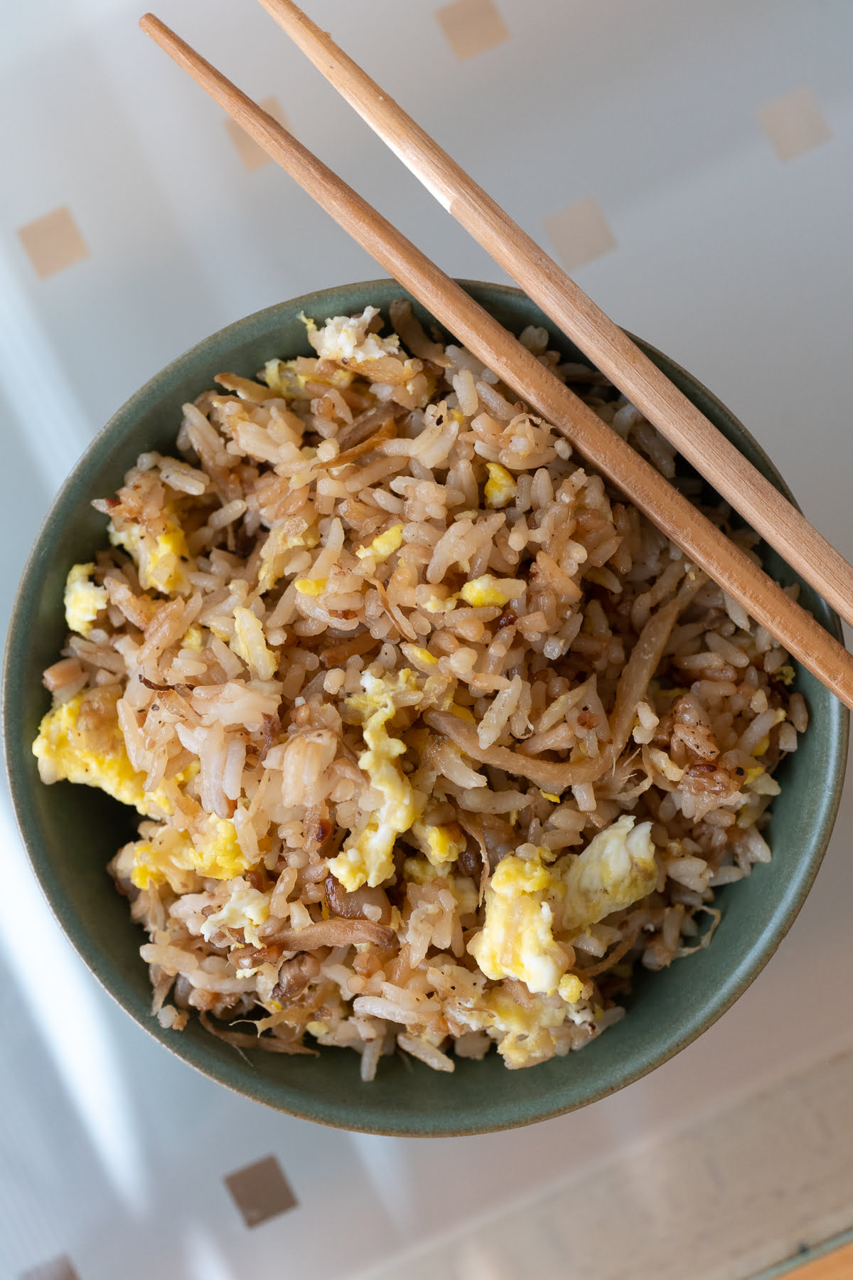 A bowl of ginger fried rice.