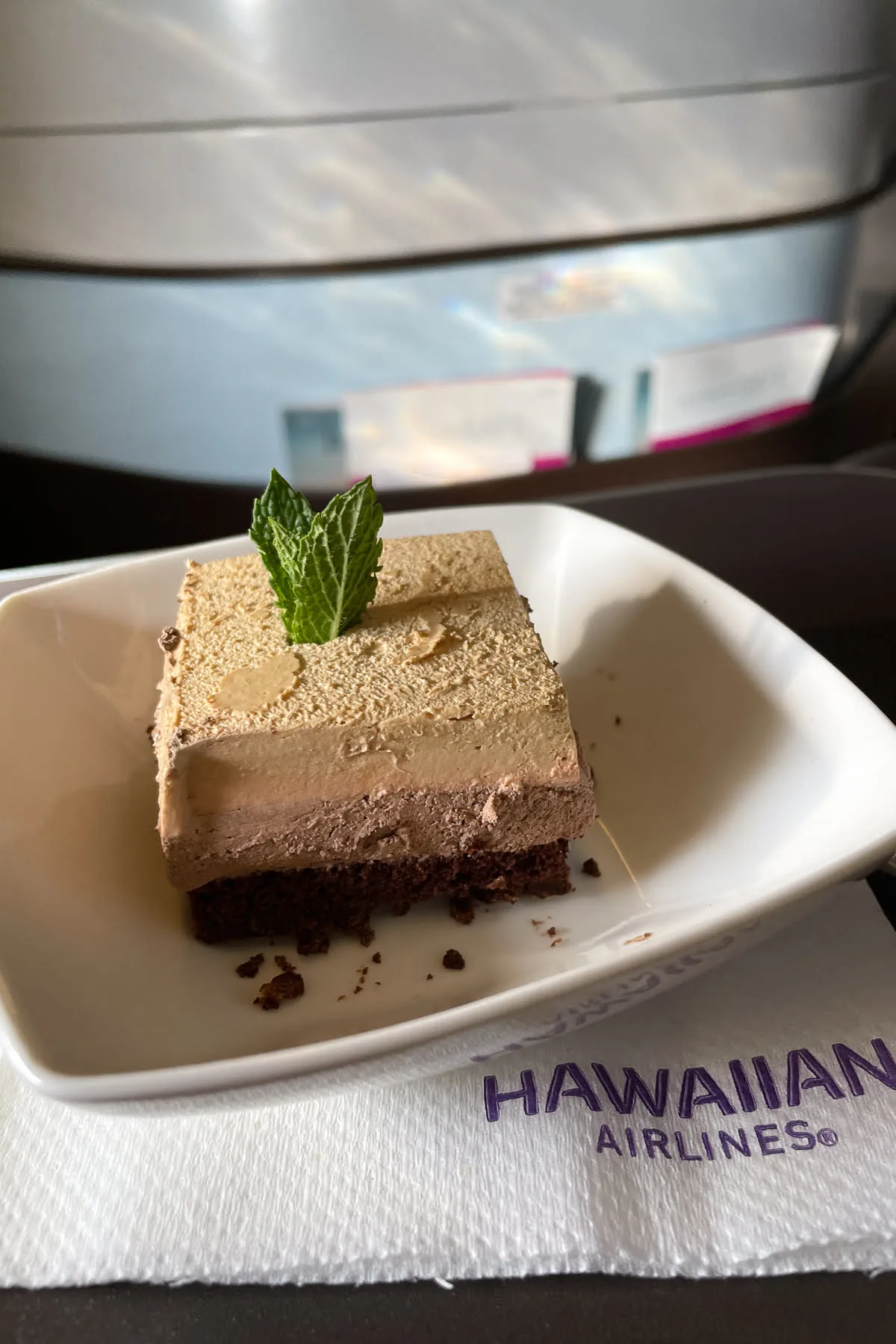 Coffee Crunch Cake on Hawaiian Airlines First Class.
