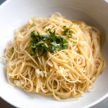A bowl of butter soy sauce pasta.