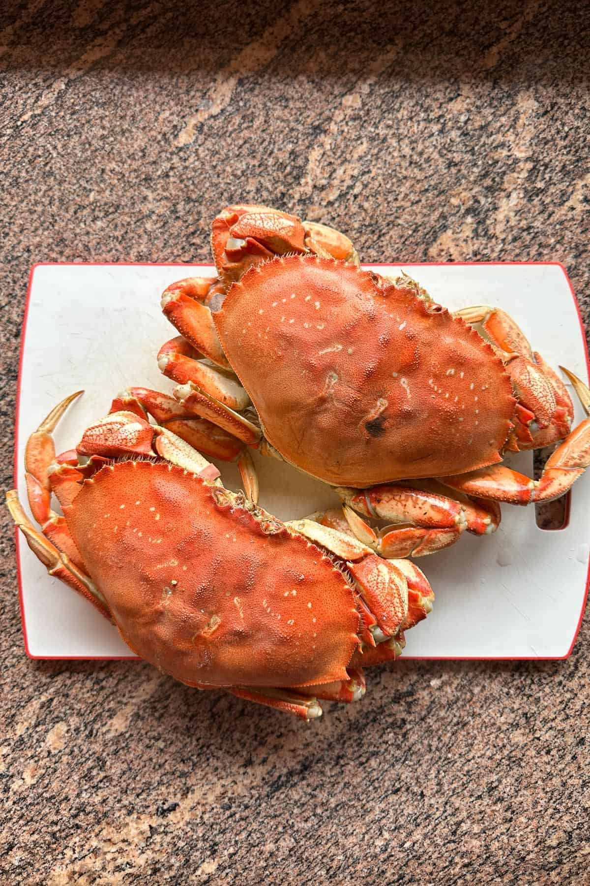 Steamed Dungeness crabs.