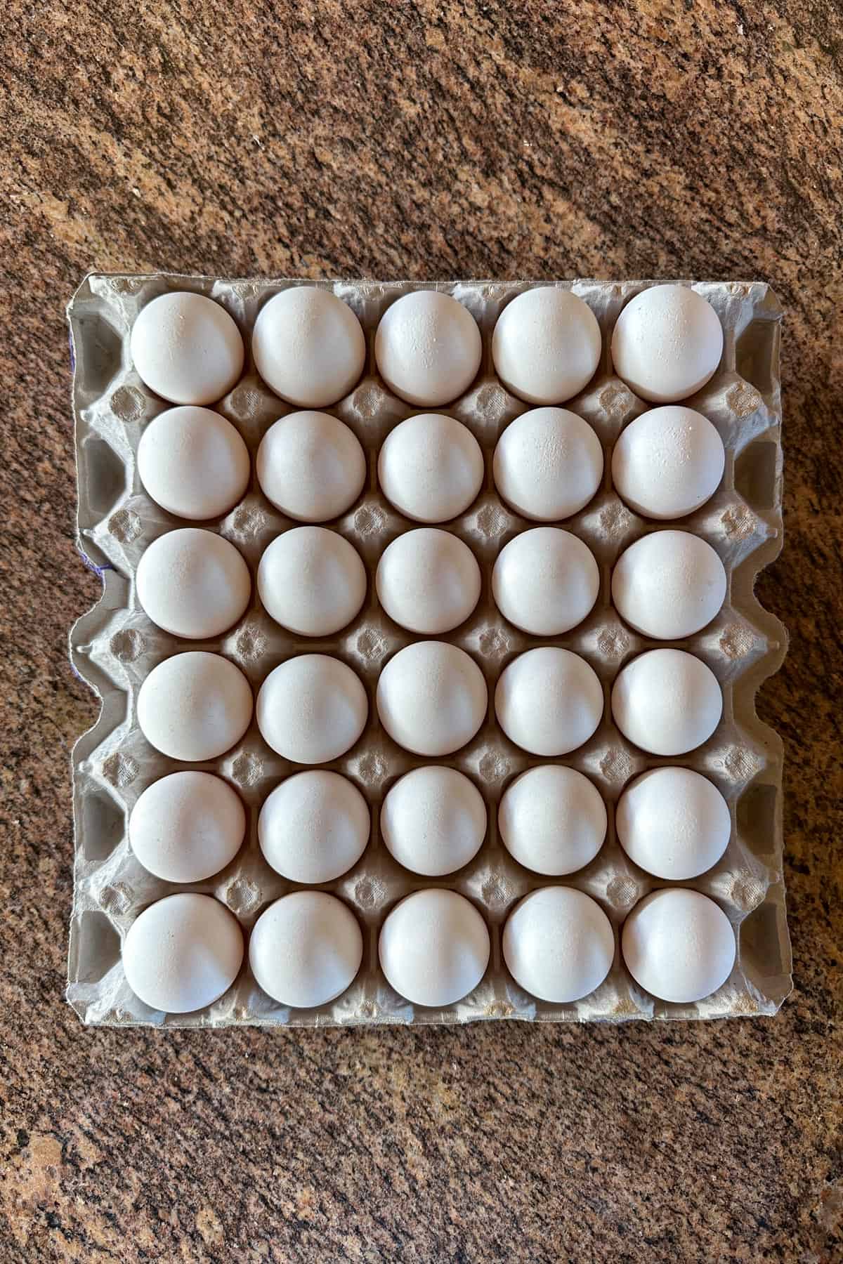 A tray of fresh eggs from OK Poultry in Hawaii.