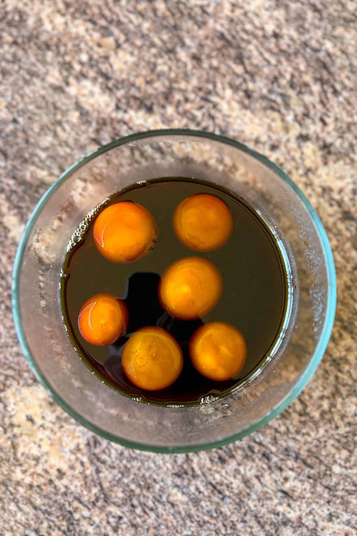 Soy Cured Egg Yolks after marinating for 24 hours.