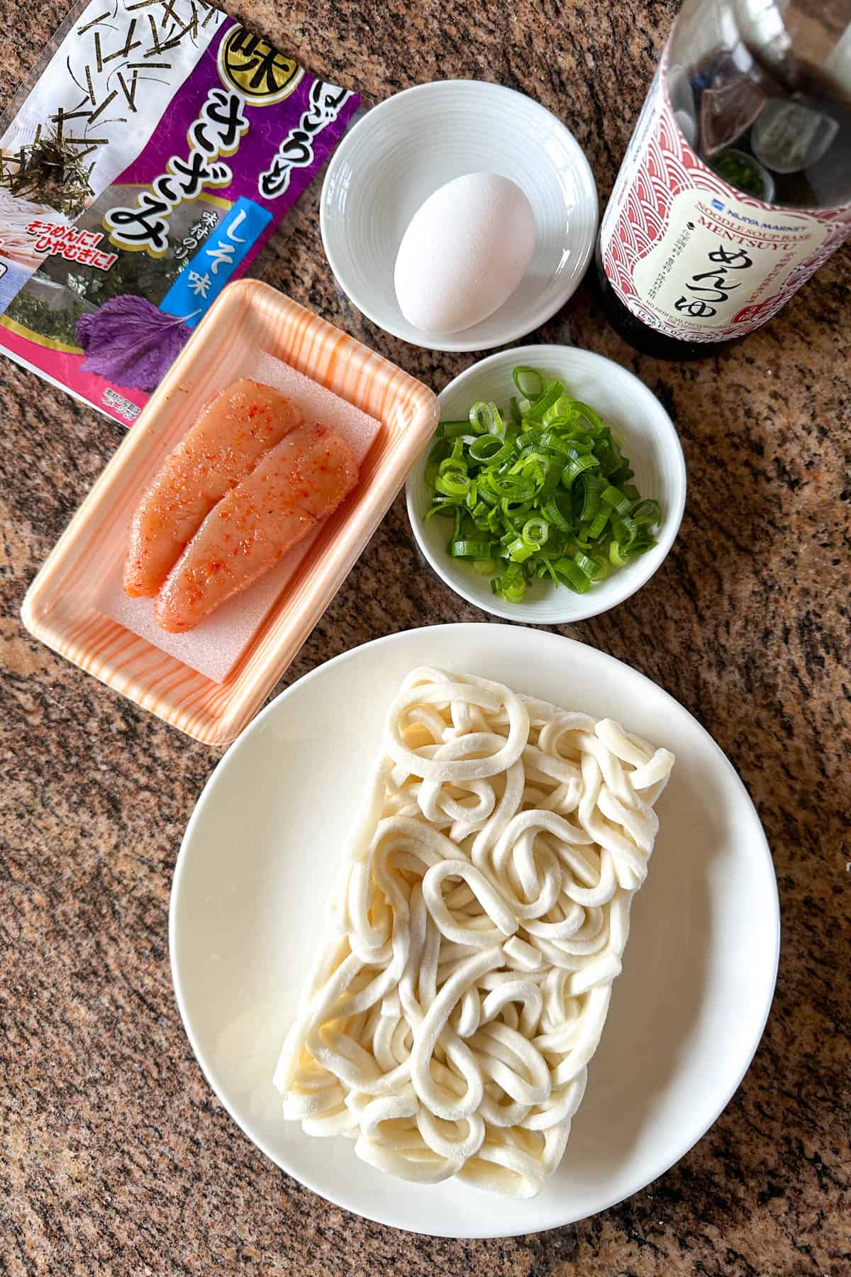 Ingredients for Mentaiko Udon.