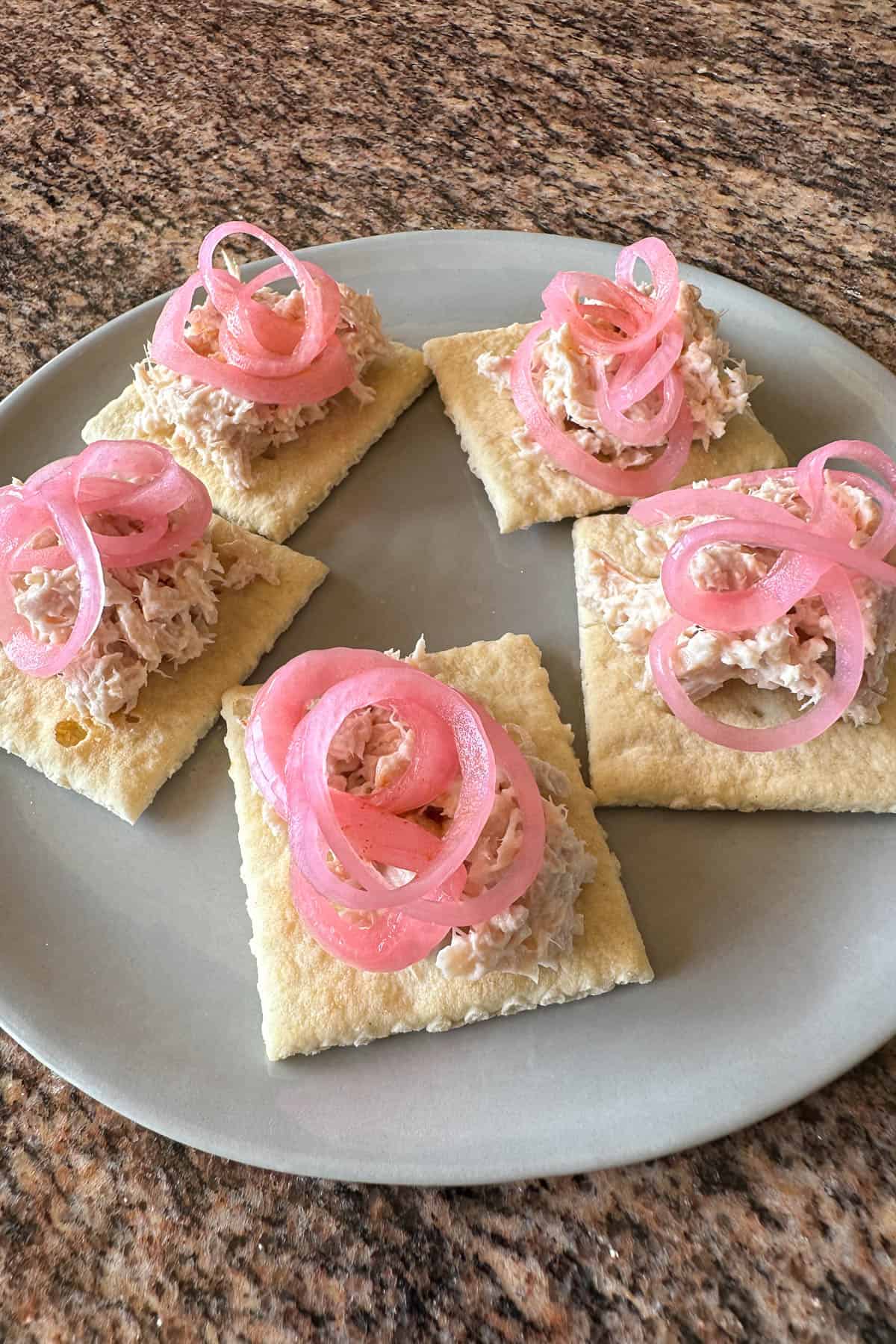 A plate of Tuna Crackers.