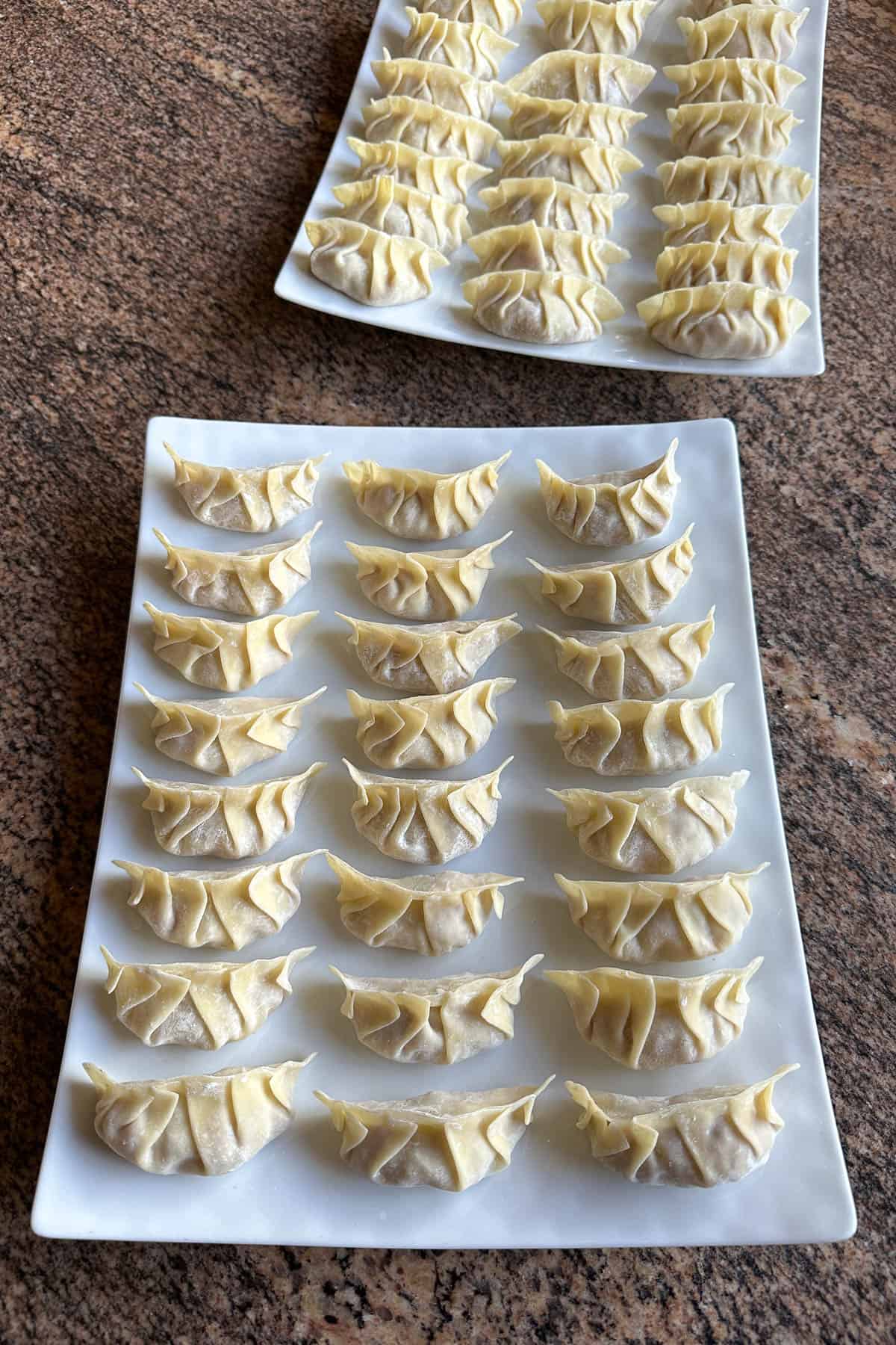 Folding dumplings.