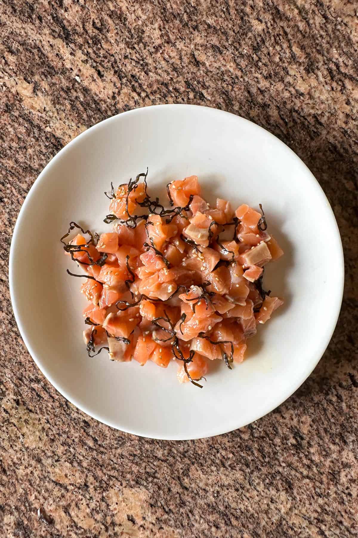 Shio kombu salmon sashimi.