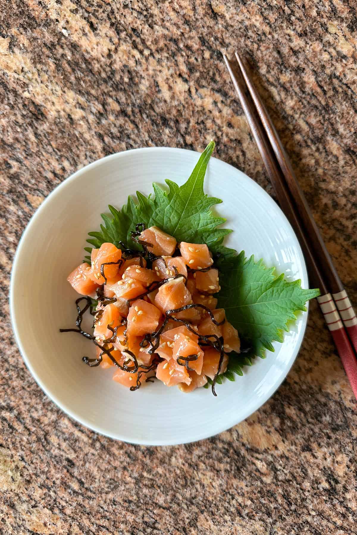 Shio kombu salmon sashimi.