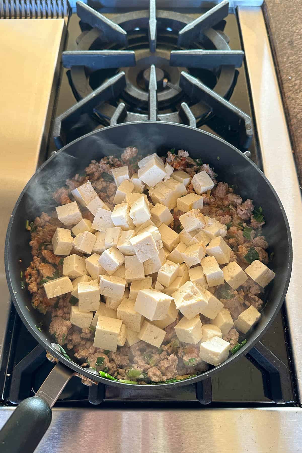 Making mapo tofu.