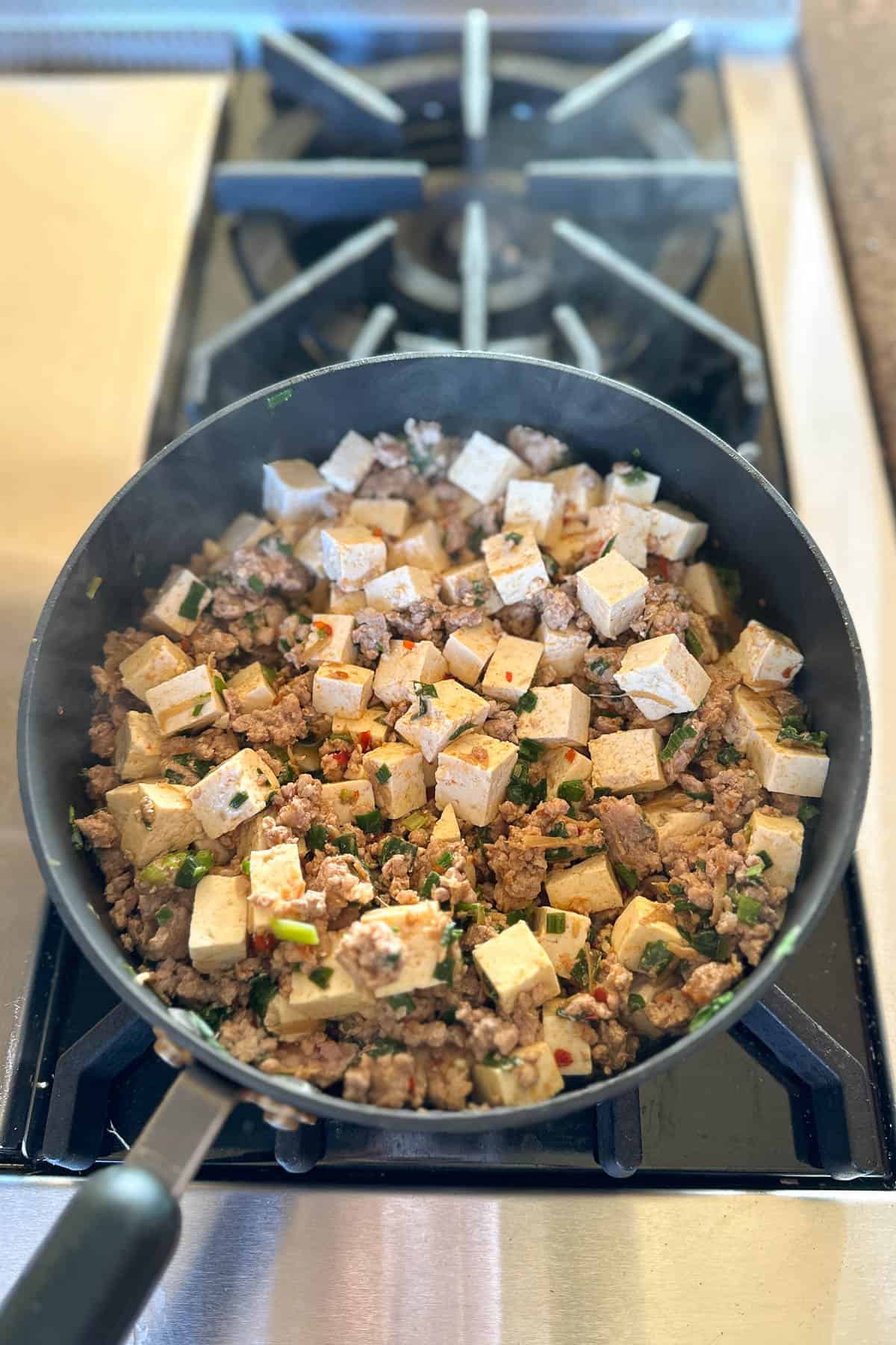 Making mapo tofu.