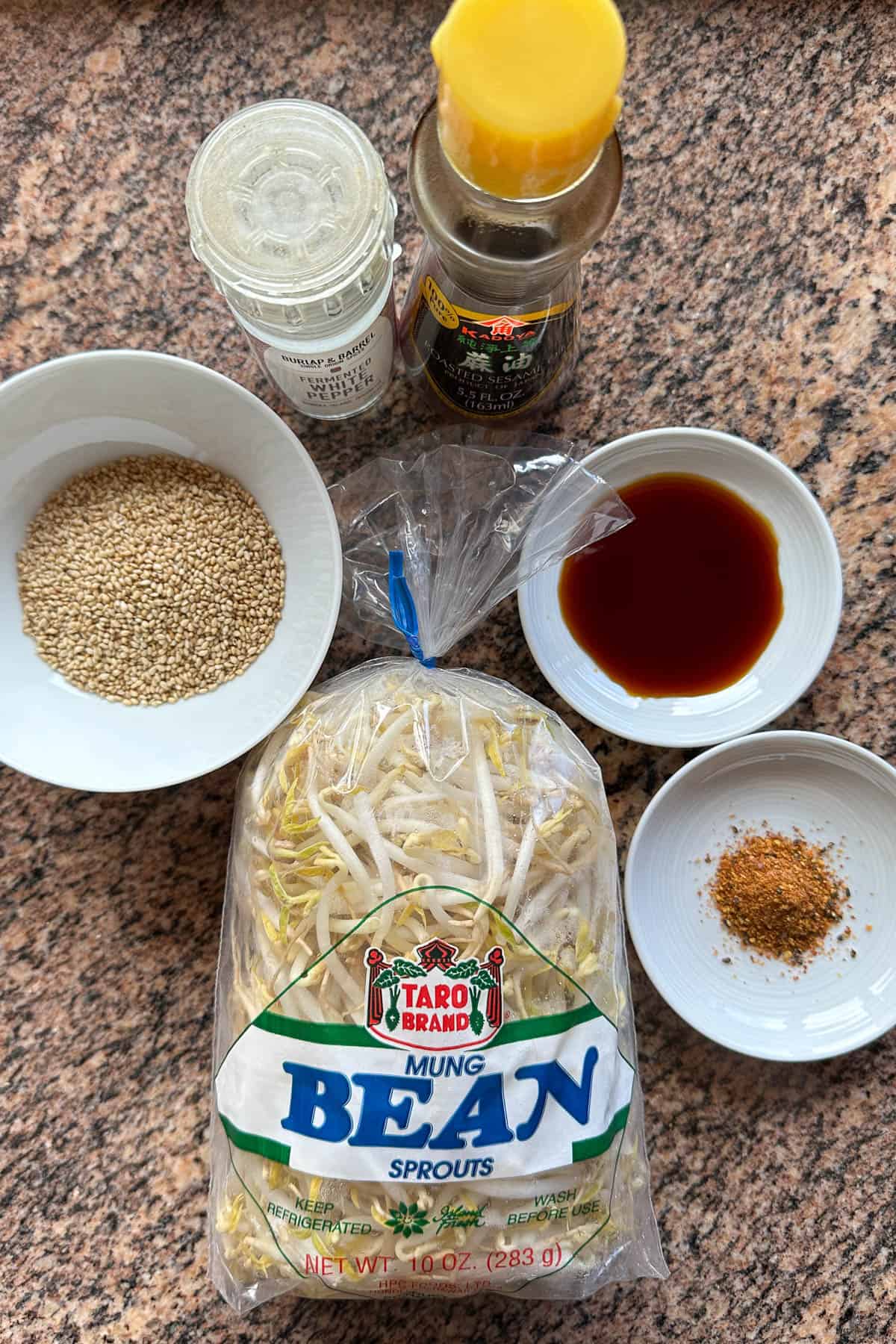 Ingredients for Moyashi Japanese Bean Sprouts.