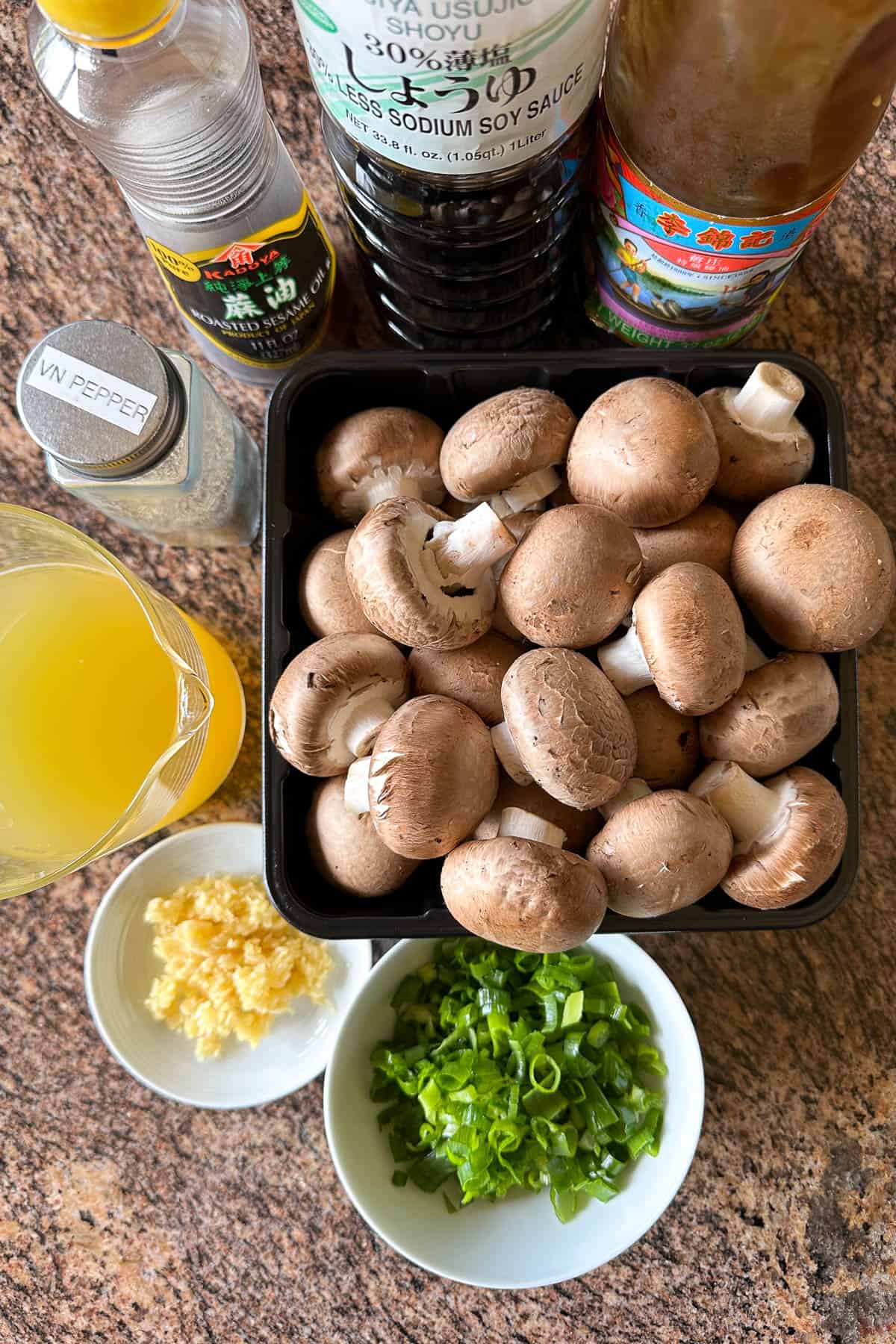 Ingredients for braised mushrooms.