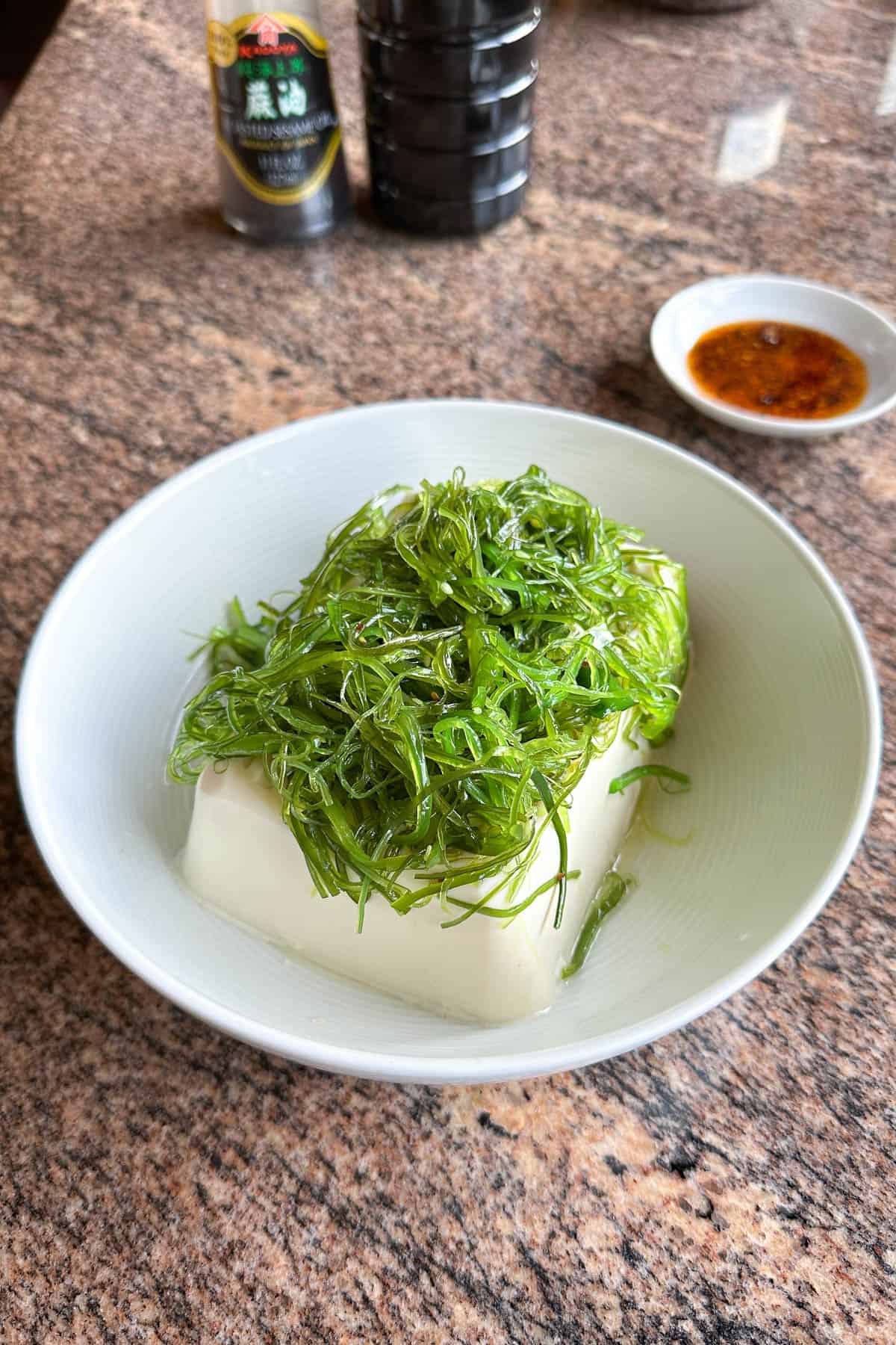 Making Cold Tofu Seaweed Chile Crisp.