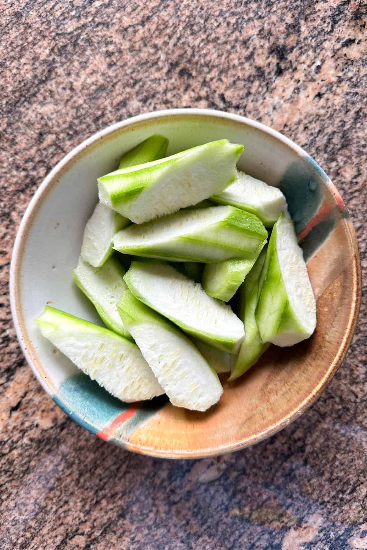 Loofah / Luffa, peeled and sliced.