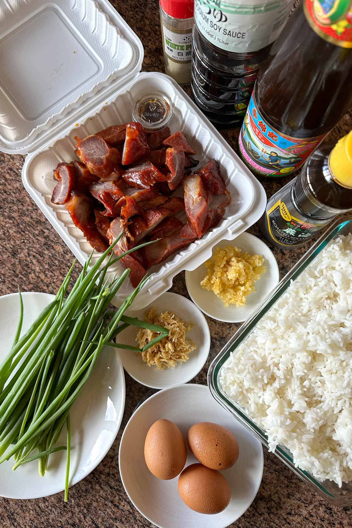 Ingredients for Char Siu Fried Rice.