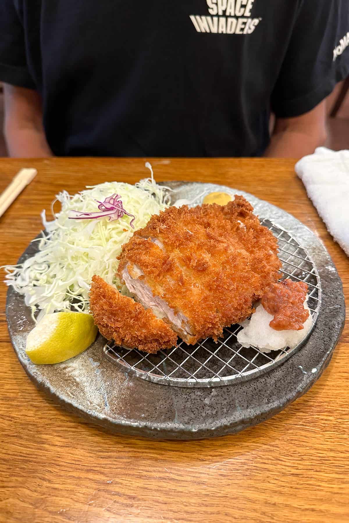 Tonkatsu Tamafuji pork katsu with ume and grated daikon radish.