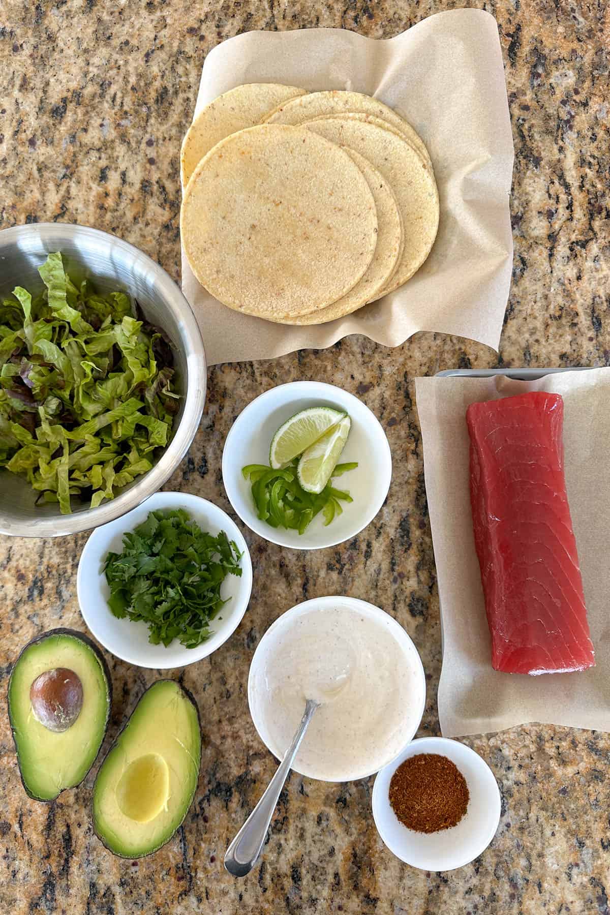 Ingredients for tuna tacos.