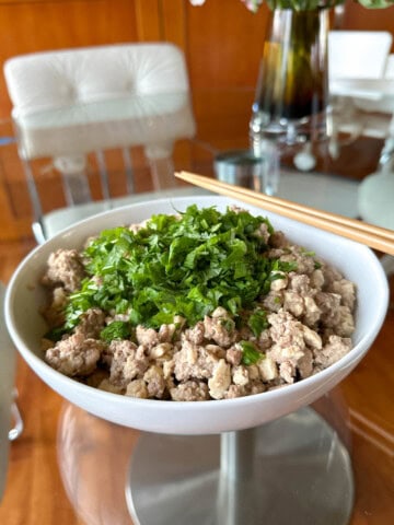 A bowl of Ground Pork Tofu.