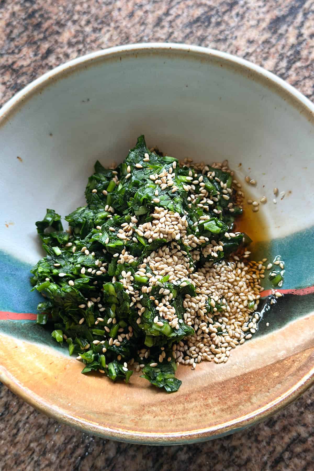 Making garlic chive sauce.