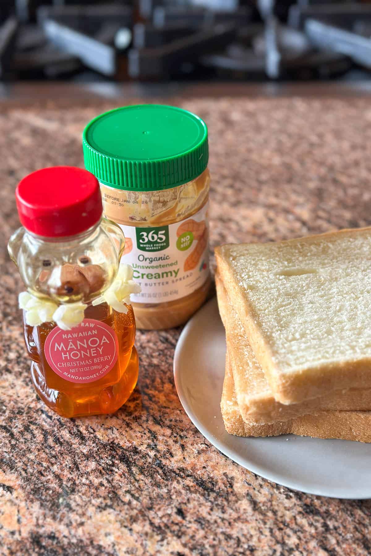 Ingredients for Peanut Butter and Honey Toast.